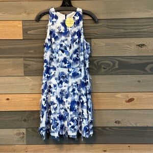 NWT Nicole Miller - Blue &‎ White Print Fuzzy Frayed Dress Sz 6